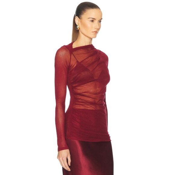 Enza Costa Long Sleeve Slash Top in Ruby Small New Womens Mesh Blouse - Picture 3 of 16